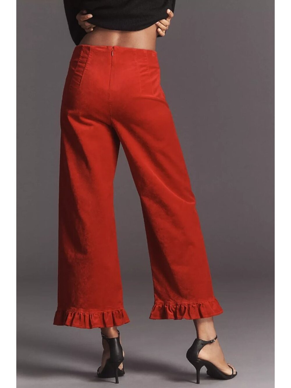 The Colette Crop Velvet Ruffle-Hem Pants by Maeve Red 32 - Picture 4 of 4